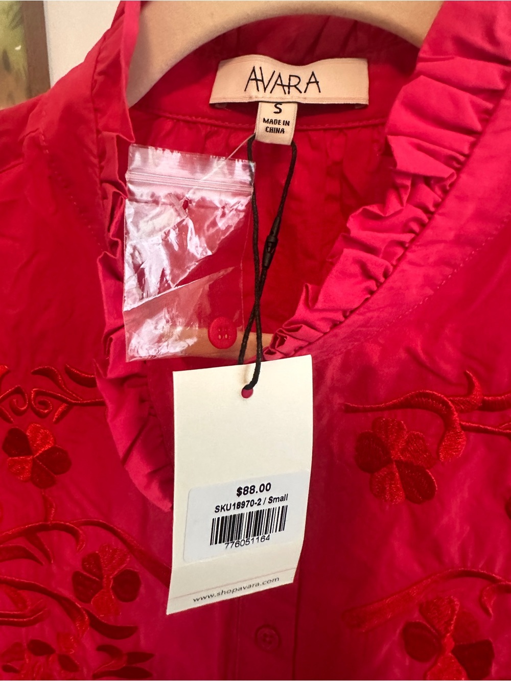 Avara Embroidered Puff-Sleeve Shirt in Bright Pink - Picture 2 of 6